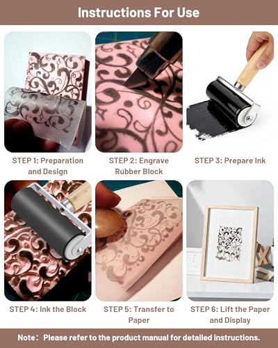 Linocut Tools Kit, Block Printing Kit, Stamp Carving Kit with 5 Soft Rubber Linoleum Blocks 4" x 6", Lino Cutting Tools, Brayer, 20 Transfer Papers, Carving Knife with 6 Blades