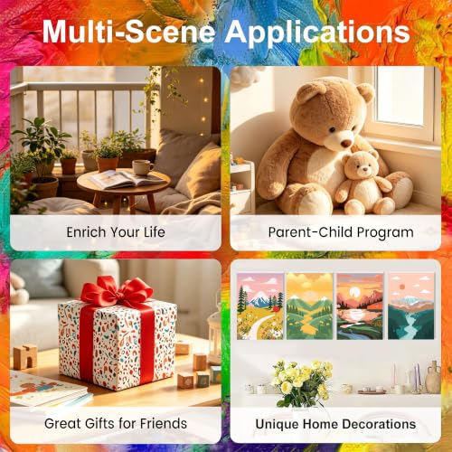 4 Pack Scenery Paint by Numbers for Adults with Frame Canvas - Wooden Easel - color: BKH2198+BKH2199+BKH2200+BKH2201