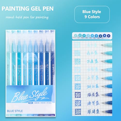 Gel Pens with 0.6mm Fine Point, 9 Colors Acrylic Drawing Gel Pen - color: Blue Style