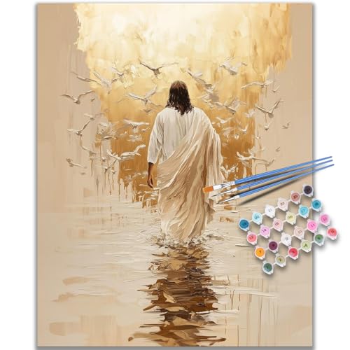 Kalonyth Jesus Paint by Numbers Kit for Adults, 16x20 inch, No Framed | Christian Adult Paint by Number Kits on Canvas, DIY Acrylic Painting, Stress Relief Craft Kits, Home Wall Decor Gift - color: OP-US17