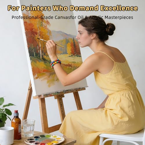 2-Pack 24x36 Stretched Canvas 13.4oz Warp-Resistant for Oil & Acrylic | (380gsm) triple gesso primed, warp-resistant, large pre-stretched canvas for gallery-quality art - size: 2pk - 24"x 36"