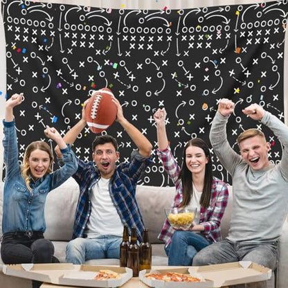 6Pcs 51 X 86IN Football Tablecloths Football Tactical Themed Tablecloths Party Favor Supplies Football Table Covers for Football Theme Party Favors Supplies Games Black Disposable Table Cloth
