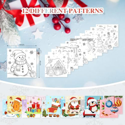 Christmas 12 Packs Pre Drawn Canvas to Paint, Pre Printed Canvas for Painting, Pre Stretched Canvas Outline Painting Boards for Beginners, Students, Party Favors(4 * 4in) (Christmas) - color: Christmas