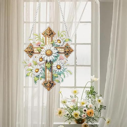RYMILIE Hanging Diamond Art Kits for Adults Christian Floral Cross - color: DP02436