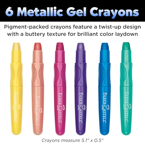 Faber-Castell Metallic Gel Crayons: 6 Vibrant Gel Crayons in Durable Storage Case: Twistable Art Supplies for Toddler Coloring, Kids Drawing and Arts and Crafts for Ages 3-4+ - style: 6 Metallic Colors