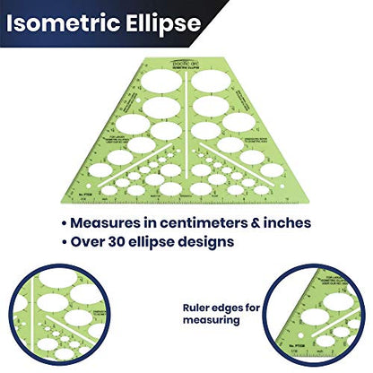 Pacific Arc Isometric Ellipse Template Guide, 38 Ellipses of 35 Degrees ranging from 1/8 inch to 1 and 9/16 inch - style: Iso Metric Ellipse