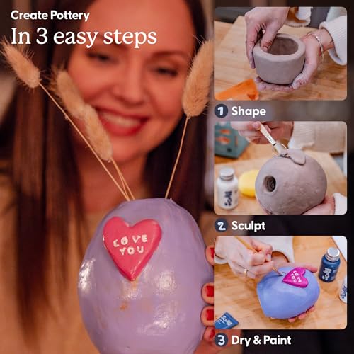 Sculpd Pottery Kit for Adults, Air Dry Clay with Tools, Classic Tones - style: Gloss Varnish with Classic Tones