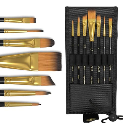 MyArtscape Artist Quality Painting Set - Acrylic Paint - 12 x 12ml Tubes with Pocket Paint Brush (Set 1) - 7 Artists' Paintbrushes