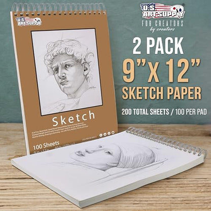 U.S. Art Supply 9"x12" Top Spiral Bound Sketch Book, 100 Sheets Each 2-Pack - size: 9-x-12-inch