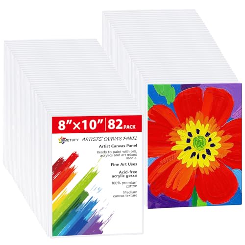 Simetufy 82 Pack 8x10 Inch Bulk Flat Canvas Boards for Painting Class - size: 8"x10"- 82 pack