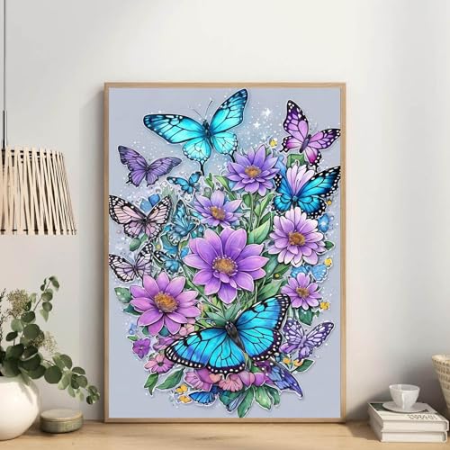 FOXKISS Butterfly Diamond Art Painting Kits for Adults, Full Drill Diamond Dots Paintings for Beginners, Round 5D Paint with Diamonds Pictures Gem Art Painting Kits DIY Crafts Kits 12x16inch - color: j