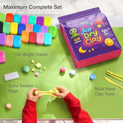 FlyFlag Air Dry Clay - 100 Colors, Ultra Light and Soft, Non-Toxic Modeling Clay for Kids with Tools and Tutorials, for Creative Play and Learning