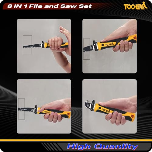 TOOLAN: File Set, File & Saw Set. metal file,metal files tools for steel,Professional Steel File Triangle/Flat/Half-Round/Round Files for MetalWoodPlastic,Woodworking, Blade Quick Change Mechanism - color: 8-in-1 File Set