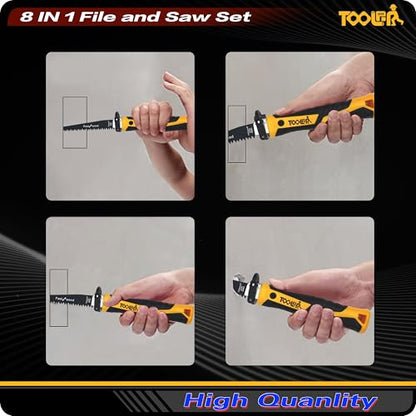 TOOLAN: File Set, File & Saw Set. metal file,metal files tools for steel,Professional Steel File Triangle/Flat/Half-Round/Round Files for MetalWoodPlastic,Woodworking, Blade Quick Change Mechanism - color: 8-in-1 File Set