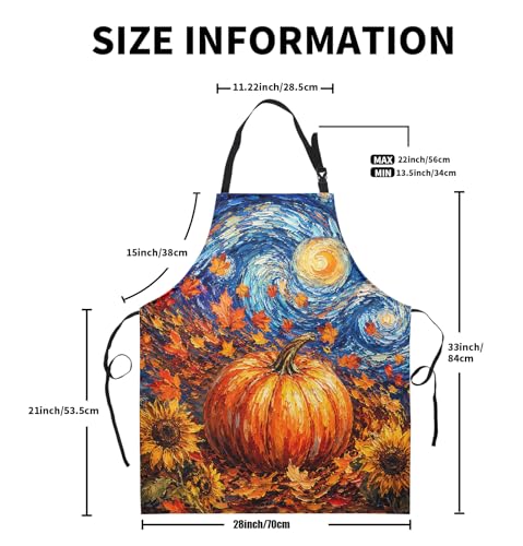 Fall Thanksgiving Aprons Van Gogh Starry Night Pumpkin Kitchen Apron with Two Pockets Maple Leaves Sunflower Cooking Apron with Adjustable Neck Strap for Baking Crafting Painting - color: Fall-starry Pumpkin