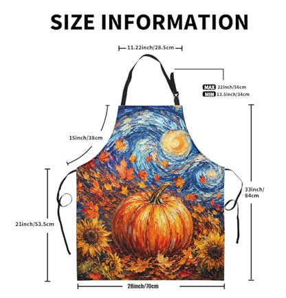 Fall Thanksgiving Aprons Van Gogh Starry Night Pumpkin Kitchen Apron with Two Pockets Maple Leaves Sunflower Cooking Apron with Adjustable Neck Strap for Baking Crafting Painting - color: Fall-starry Pumpkin
