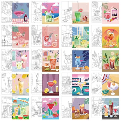 Sherr 20 Pcs Pre Drawn Canvas for Art Painting for Adults, Cocktail | Bulk 8" x 10" Pre Stretched Outline Painting Boards for Beginners Students, Party Favor - style: Cocktail