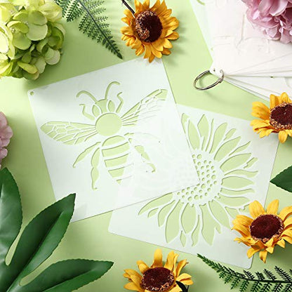 Zonon 16 Pcs Stencils for Painting, DIY Craft Templates, 5.1 x 5.1 Inch | Summer Reusable Painting Stencils for Wall Wood Canvas Crafts, Flower Butterfly Hummingbird Designs, Metal Open Rings - size: 5.1 x 5.1 Inch