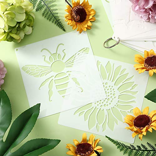 Zonon 16 Pcs Stencils for Painting, DIY Craft Templates, 6.3 X 6.3 Inch | Summer Reusable Painting Stencils for Wall Wood Canvas Crafts, Flower Butterfly Hummingbird Designs, Metal Open Rings - size: 6.3 x 6.3 Inch
