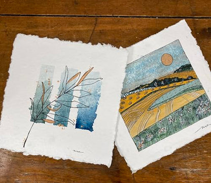 Wanderings Thick Handmade Watercolor Paper with Deckled Edge - 8" x 8" - 500GSM Premium White Cold Press Textured Mixed Media Paper Made with Recycled Cotton - 15 Sheets - color: White, size: 8x8 inches