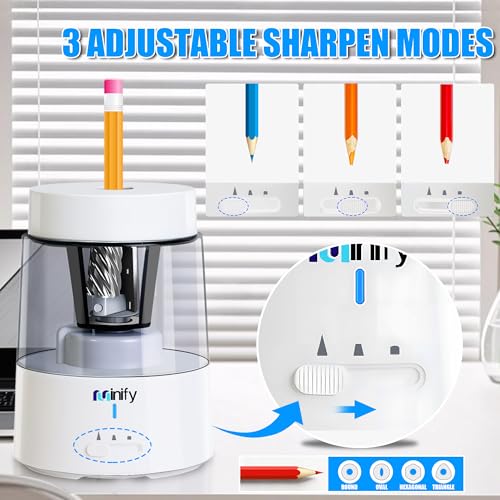 Electric Pencil Sharpener for Classroom, Auto-Stop, 3 Modes | Fast Sharpen in 3s, Rechargeable, Heavy Duty Blade, Suitable for No.2(6-8mm) Pencils, School/Home/Office - color: White