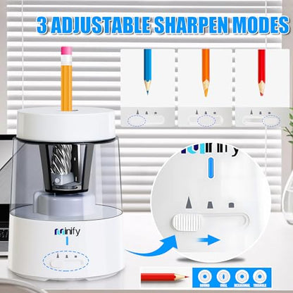 Electric Pencil Sharpener for Classroom, Auto-Stop, 3 Modes | Fast Sharpen in 3s, Rechargeable, Heavy Duty Blade, Suitable for No.2(6-8mm) Pencils, School/Home/Office - color: White