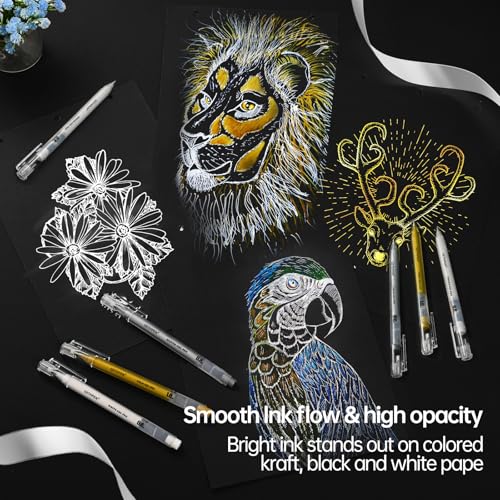 GETHPEN White Gel Pens, 0.6mm Fine Point Opaque Archival Ink Pens, 3 Pack | Opaque White Archival Ink Pens for Black Paper Drawing, Sketching, Illustration, Bullet Journaling - size: 0.6 mm, style: 3 Pack White