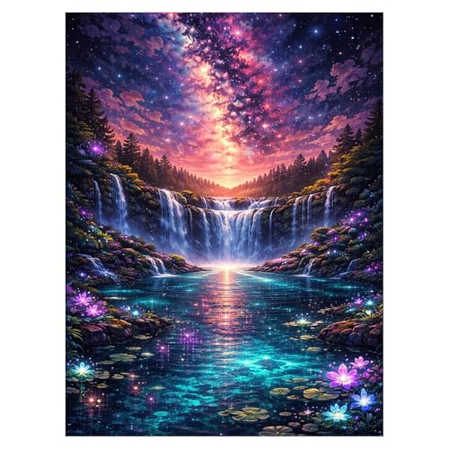 Waterfall Diamond Art Kits for Adults Beginners 12x16 IN, DIY Craft Gift | Fantastic Landscape Diamond Painting Kits for Adults, Stress Relief, Home Wall Decor, Starry Sky 5D Full Round Drill Gem Art - color: DP-US03