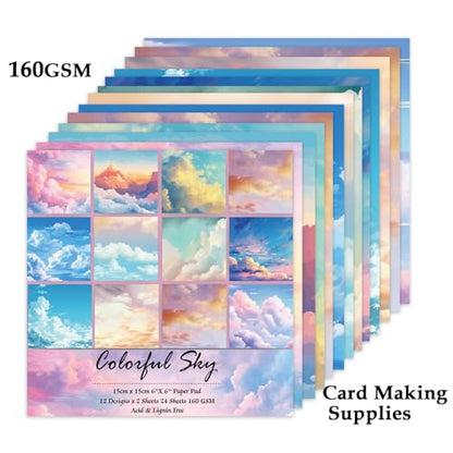 Scrapbook Paper, 24 Sheets 6"×6" 160gsm Single-Sided Patterned Cardstock - color: 24 sheets-colorful sky