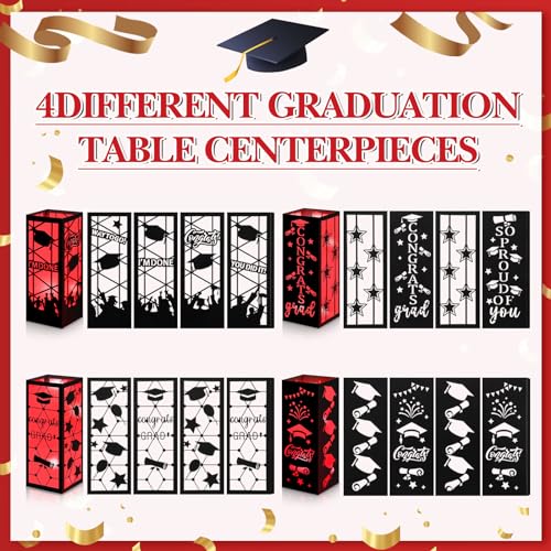 Feifeiya 4 Pcs 2026 Graduation Table Centerpieces Boxes Class of 2026 Graduation Table Lanterns with LED String Lights for Congrats Grad School College Party Supplies, 10.63 x 3.94 Inches(Red) - color: Red