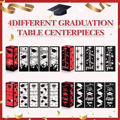 Feifeiya 4 Pcs 2026 Graduation Table Centerpieces Boxes Class of 2026 Graduation Table Lanterns with LED String Lights for Congrats Grad School College Party Supplies, 10.63 x 3.94 Inches(Red) - color: Red