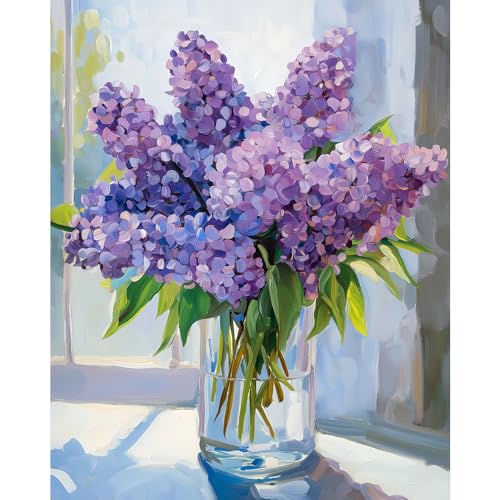 Natuyalo Paint by Number for Adults Beginners, Purple Flowers Over Window Paint by Numbers Kits on Canvas, DIY Acrylic Painting Kits Adults' Paint-by-Number Kits for Home Wall Decor 16x20 inch - color: Color-10