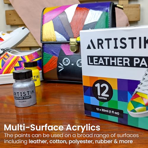 Artistic Leather Paint Set with Brush Applicator – Acrylic Shoe Paint with Glossy Finish – 30ml Shoe Dye for Bags, Boots, Sneakers, Jackets, & Car Seat – Pack of 12 - style: Leather Paints x12
