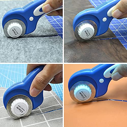 Headley Tools 45mm Rotary Cutter with 5pcs Extra Rotary Blades, Ergonomic Rolling Cutter with Safety Lock for Fabric, Sewing, Quilting, Cloth, Paper, Leather, Crafting, Fabric Rotary Cutter(Navy Blue) - color: Blue, size: 45mm