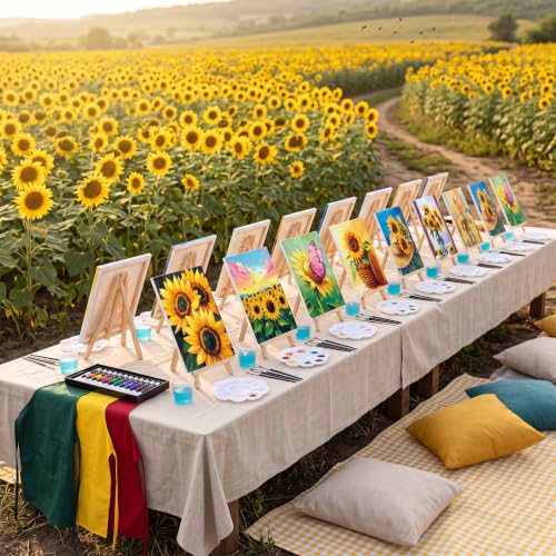 Cholemy 6 Set Paint and Sip Kit for Adults 8"x 10" Pre Drawn Canvas Painting with Wooden Easel Acrylic Paint Wash Cup Brushes Palette Apron for Painting DIY Adult's Date Party Supplies(Sunflower) - style: Sunflower