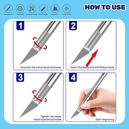 10Pcs Silver Exacto Knife Bulk Set, Stainless Steel Precision Hobby Knifes with Non-slip Handle and Protective Covers for Pumpkin Carving Scrapbooking, Model Buliding, Trimming, Cutting - color: 10pcs Hobby Knifes (Silver)