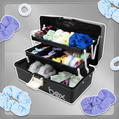 TERGOO 12in Three-Layer Multipurpose Storage Box Organizer Folding Tool Box/Art & Crafts Case/Sewing Supplies Organizer/Medicine Box/Family First Aid Box with 2 Trays (Black)…