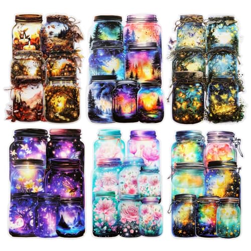 120 Pcs Bottle World PET Stickers, 60 Jar-Themed Designs with Butterflies, Flowers, Starry Sky and Forest Lights, Waterproof Decorative Stickers for Journaling, Scrapbooking and DIY Crafts - color: Bottle World