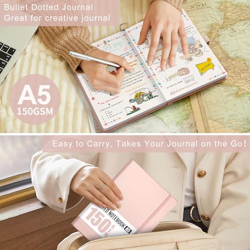 AHGXG Dotted Journal, 150 GSM Paper, 128 Pages, A5 (5.7'' X 8.3'') - color: Rose Gold, style: A5-Dotted-150G