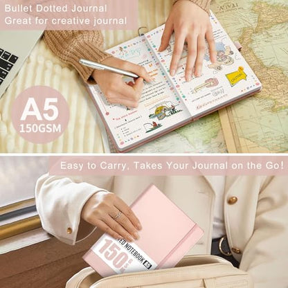 AHGXG Dotted Journal, 150 GSM Paper, 128 Pages, A5 (5.7'' X 8.3'') - color: Rose Gold, style: A5-Dotted-150G
