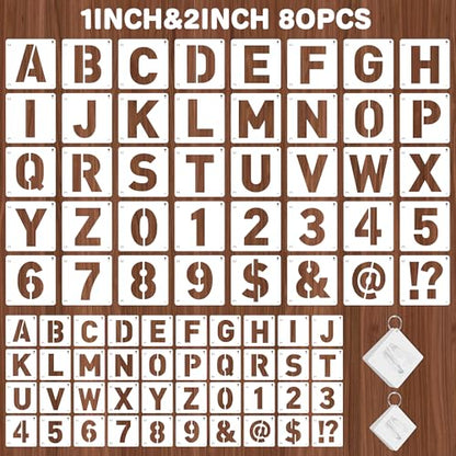 80Pcs Letter Stencils Reusable Letter Number Stencils for Painting,1,2Inch | Reusable Small Plastic Alphabet Number,Drawing Stencil,on Wood,Fabric,Wall, Rock,Art Project Chalkboard - size: 1,2Inch