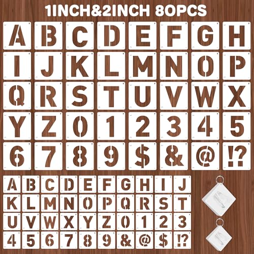 80Pcs Letter Stencils Reusable Letter Number Stencils for Painting,1,2Inch | Reusable Small Plastic Alphabet Number,Drawing Stencil,on Wood,Fabric,Wall, Rock,Art Project Chalkboard - size: 1,2Inch