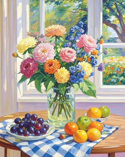 ZRIZQ Paint by Numbers Kit for Adults Beginner,Flowers,16x20 | Full set with wooden brushes,rolled canvas,rich paints.Calming activity.Beginner friendly.Just open and paint. - color: 16"X20"Rolled Canvas-Flowers 7