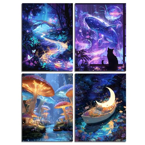 Muzagroo Art Magic Dream World Diamond Art Kits for Adults, 5D Diamond Paintings Kits for Beginners Hand Crafts, DIY Gem Art Kits Diamond Dot Kits Diamond Art Paintings 12x16inches 4PCS (Dream World) - color: 17-Dream World