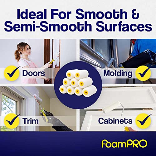 FoamPRO 162 | 2” Fine Finish Paint Roller | Mini Foam Roller (1 Pack) | Foam Paint Roll Cover + Paint Roller Handle | Home Painting Supplies & Paint Tools - size: Pack of 1, style: Roller 2"