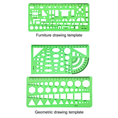 6 Pieces Plastic Measuring Templates Building Formwork Stencils Geometric Drawing Rulers for Office and School, Clear Green