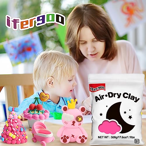 ifergoo 500g Pink Air Dry Clay, 1.1LBS DIY Creative Modeling Clay for Kids | Refill Foam Magic Clay for School Art & Craft Project, Slime Supplies, Ultra-light & Soft, Gift for Age 3-12 Boys & Girls - color: Pink/500g