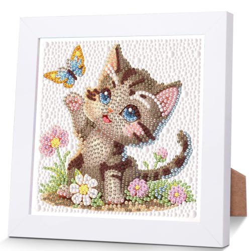 Cat Diamond Art Painting Kits for Kids with Frame Ages 4-8-12 (7x7 inch) - color: CC1151