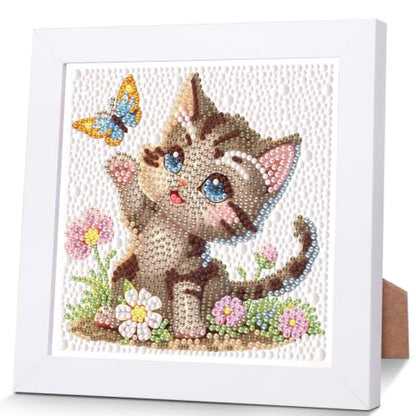 Cat Diamond Art Painting Kits for Kids with Frame Ages 4-8-12 (7x7 inch) - color: CC1151