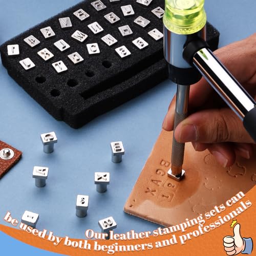 Wonvoc Leather Stamping Tools, 75 Pcs Leather Carving Tools - color: letters+numbers*2 sets